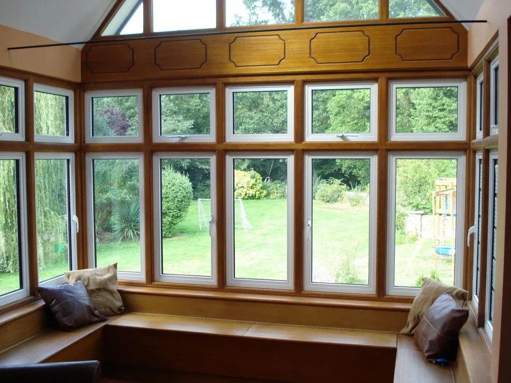Oak conservatory windows and window seat