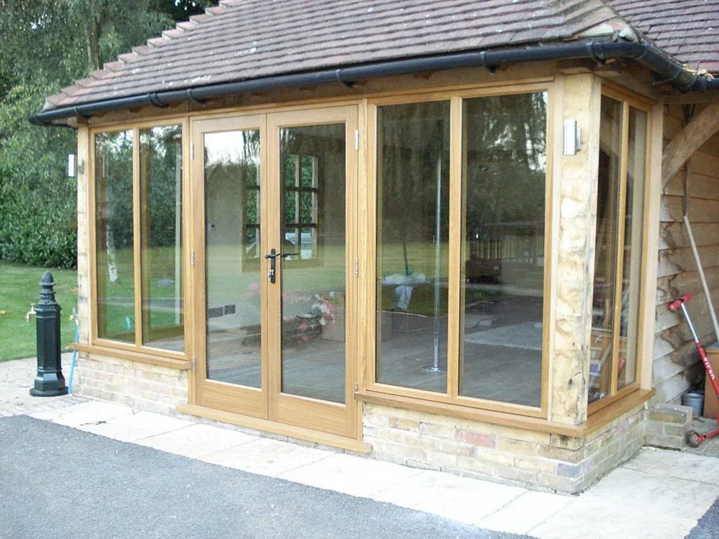 Oak-framed garden room with glazed doors